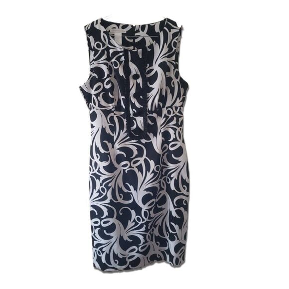 London Times Black and White Button Front Patterned Sleeveless Dress - Picture 1 of 4